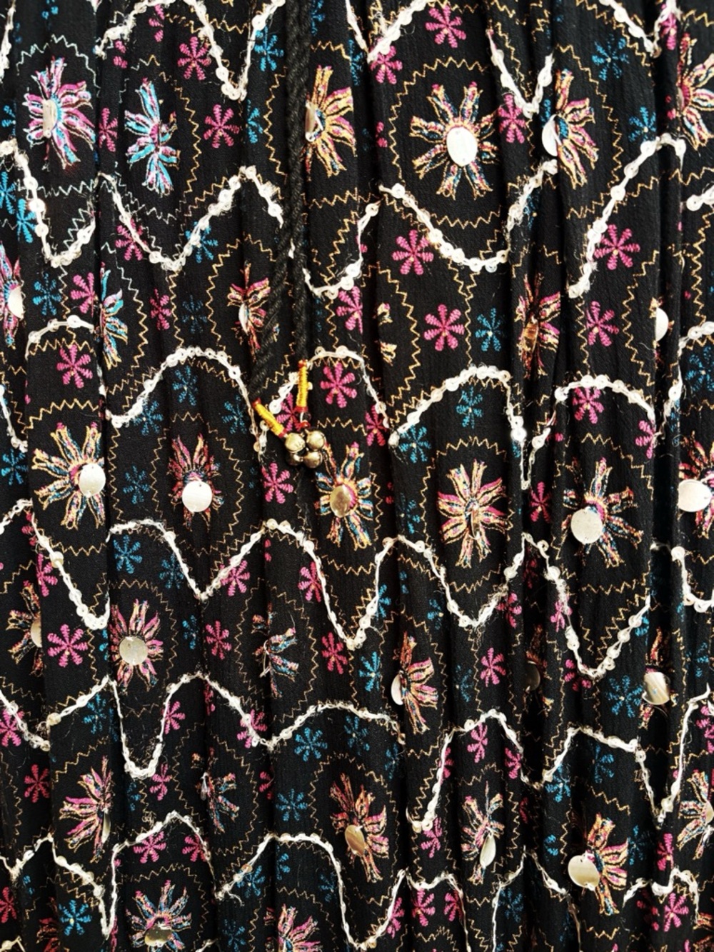 HANDMADE Boho Embroidered Maxi Skirt - Black, Pink Floral ~ Made in India